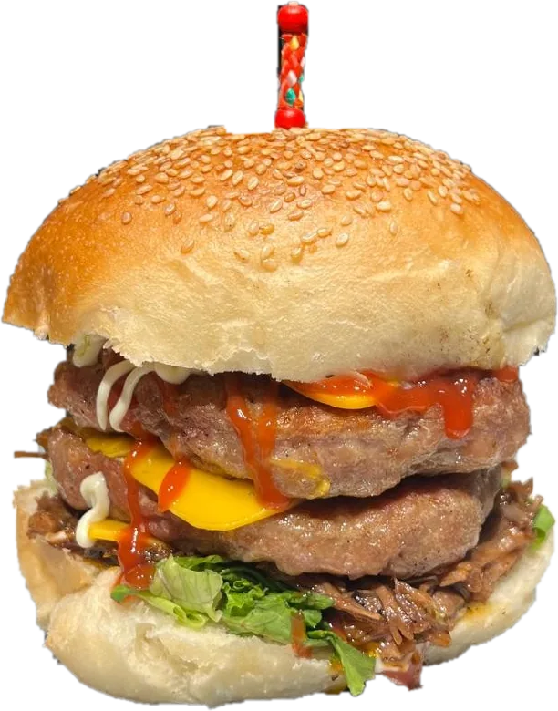 The halal double burger with melted cheese